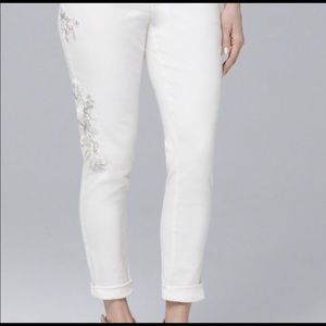 White House Black Market White Embroidered Jeans
